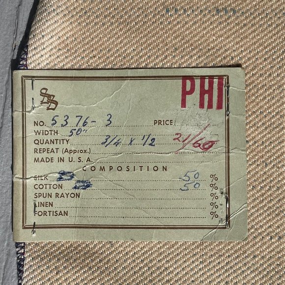 MCM Fabric Beige & Blue Mid-Century Cotton Silk Scalamandre Sample Sewing Supply - Picture 8 of 9